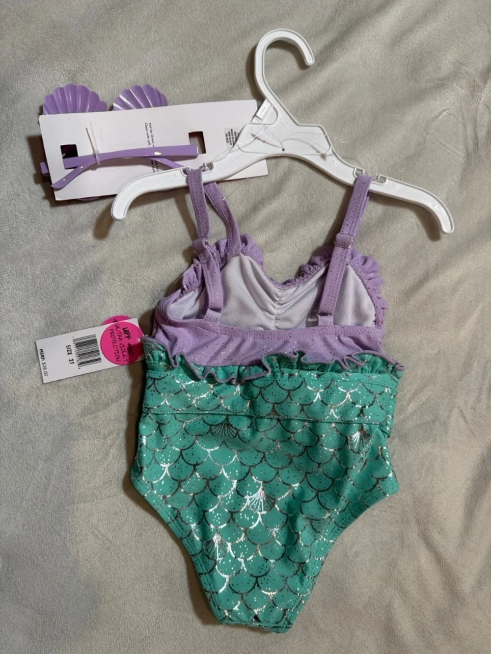NWT Betsey Johnson Girls Lavender and Aqua Mermaid Scale One-Piece Swimsuit